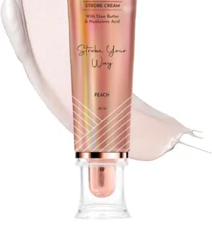 Strobe Cream - 30g | Primer   Highlighter   Moisturizer | Shea Butter & Hyaluronic Acid | Intense Hydration | Flawless Radiant Dewy Skin (Peach)