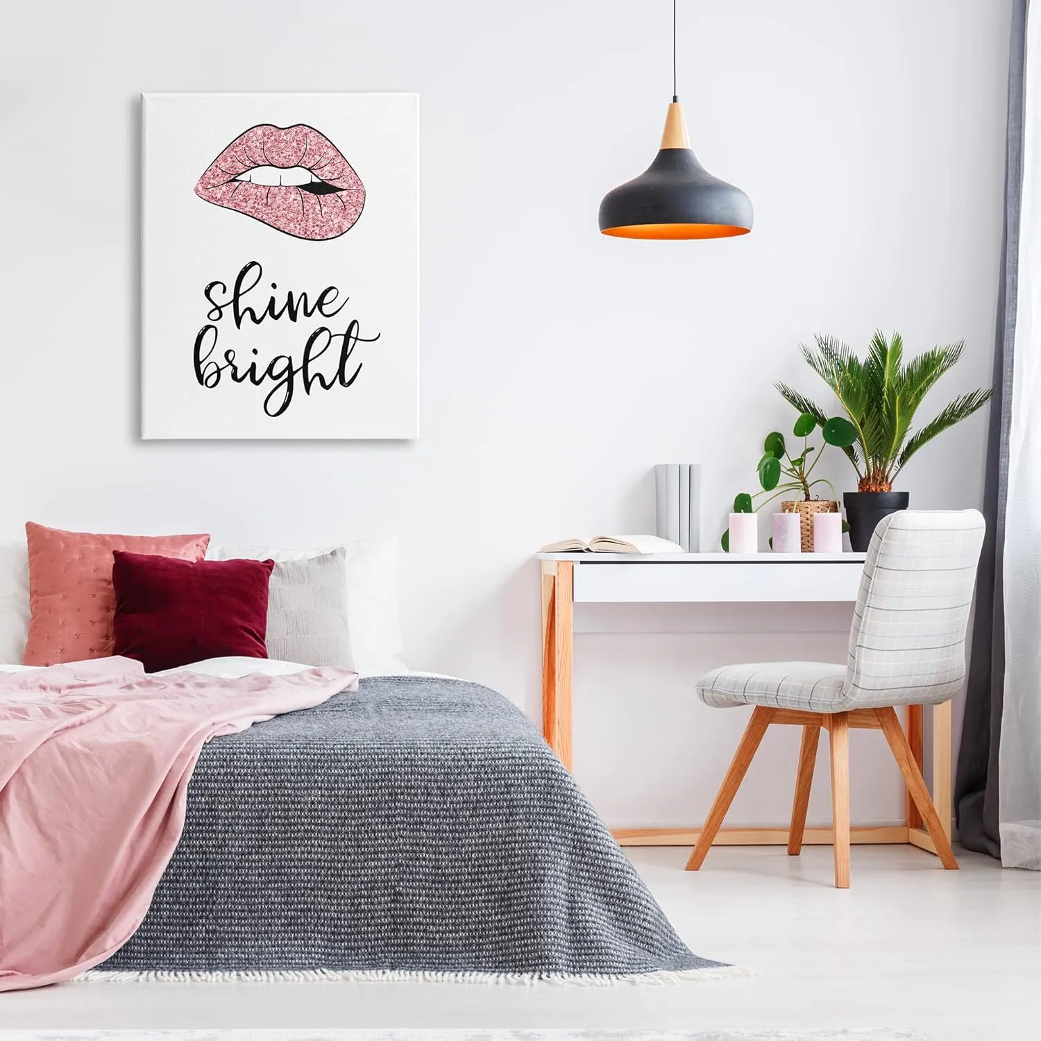 Stupell Industries Shine Bright Pink Glam Lips Canvas Wall Art, Design by Martina Pavlova