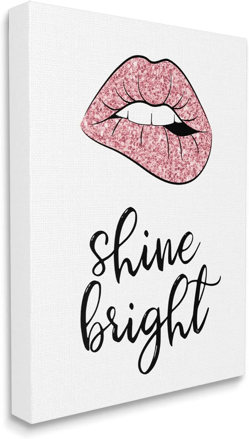 Stupell Industries Shine Bright Pink Glam Lips Canvas Wall Art, Design by Martina Pavlova