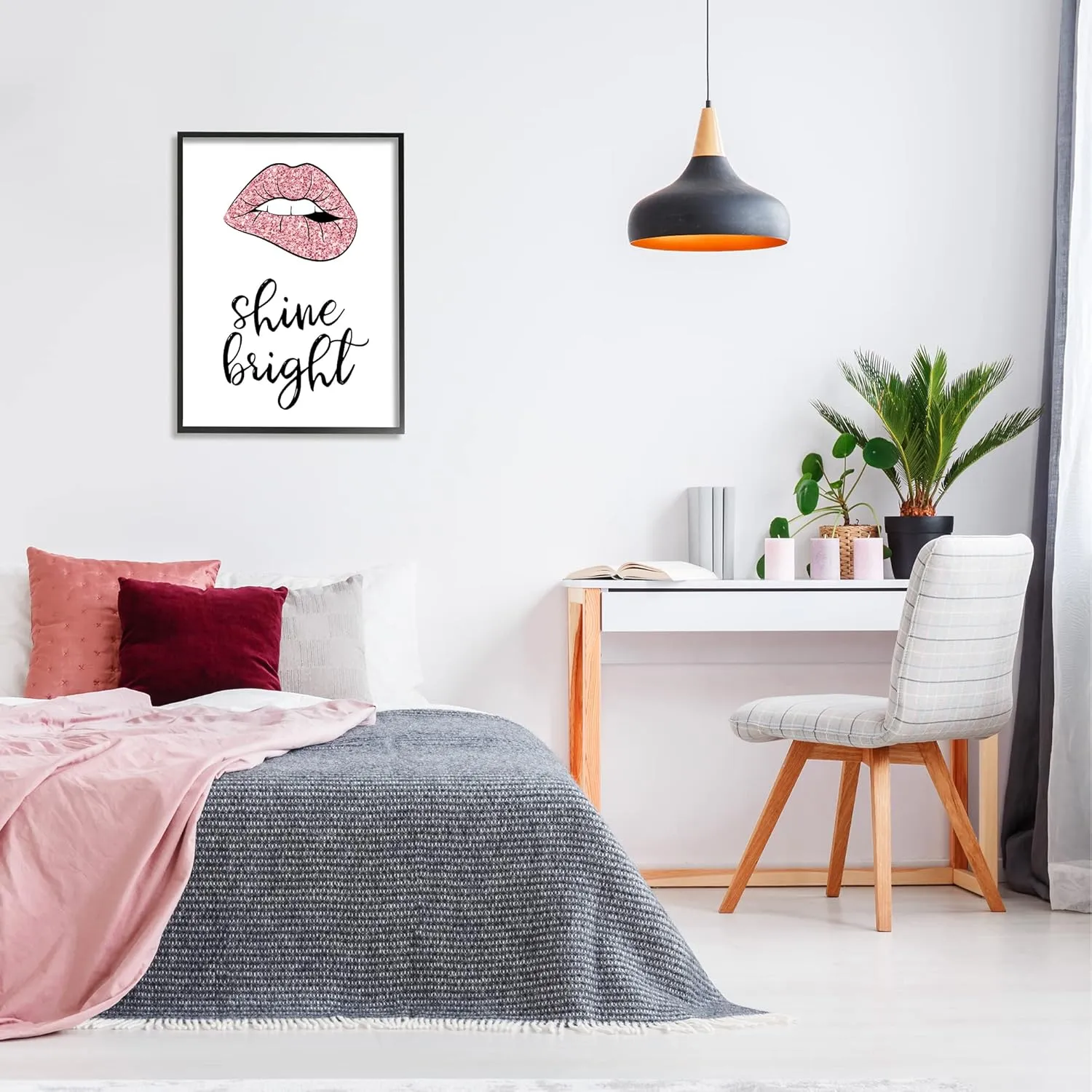 Stupell Industries Shine Bright Pink Glam Lips Framed Giclee Art, Design by Martina Pavlova