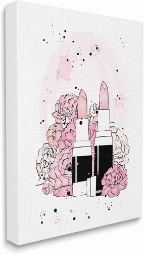 Stupell Industries Pink Peony Florals Glam Lipstick Cosmetic, Design by Martina Pavlova Canvas Wall Art, 24 x 30, White