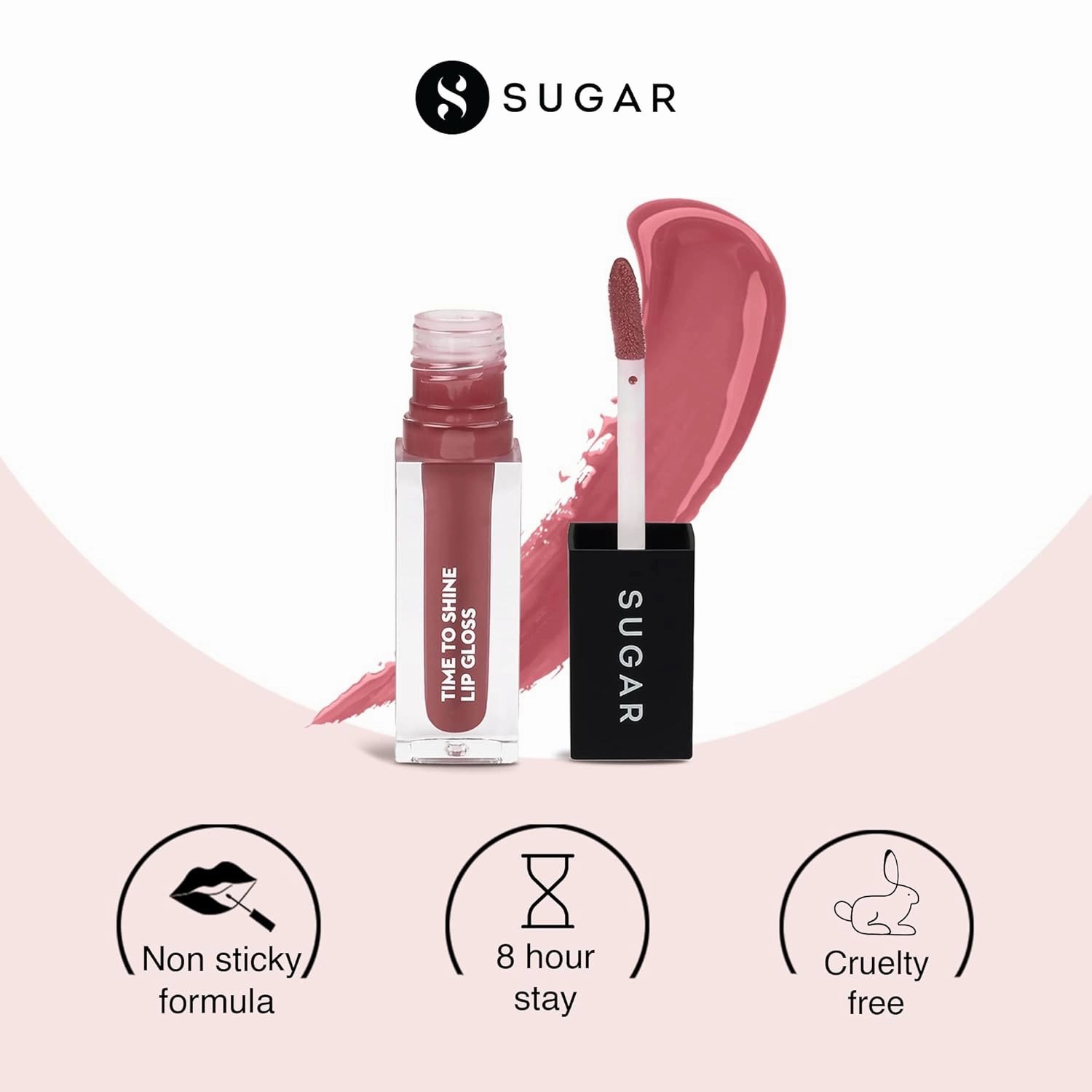SUGAR Cosmetics Time To Shine Lip Gloss - 02 Velma Pinkley (Pink Nude) Non-Sticky Formula, Jojoba Oil Infused