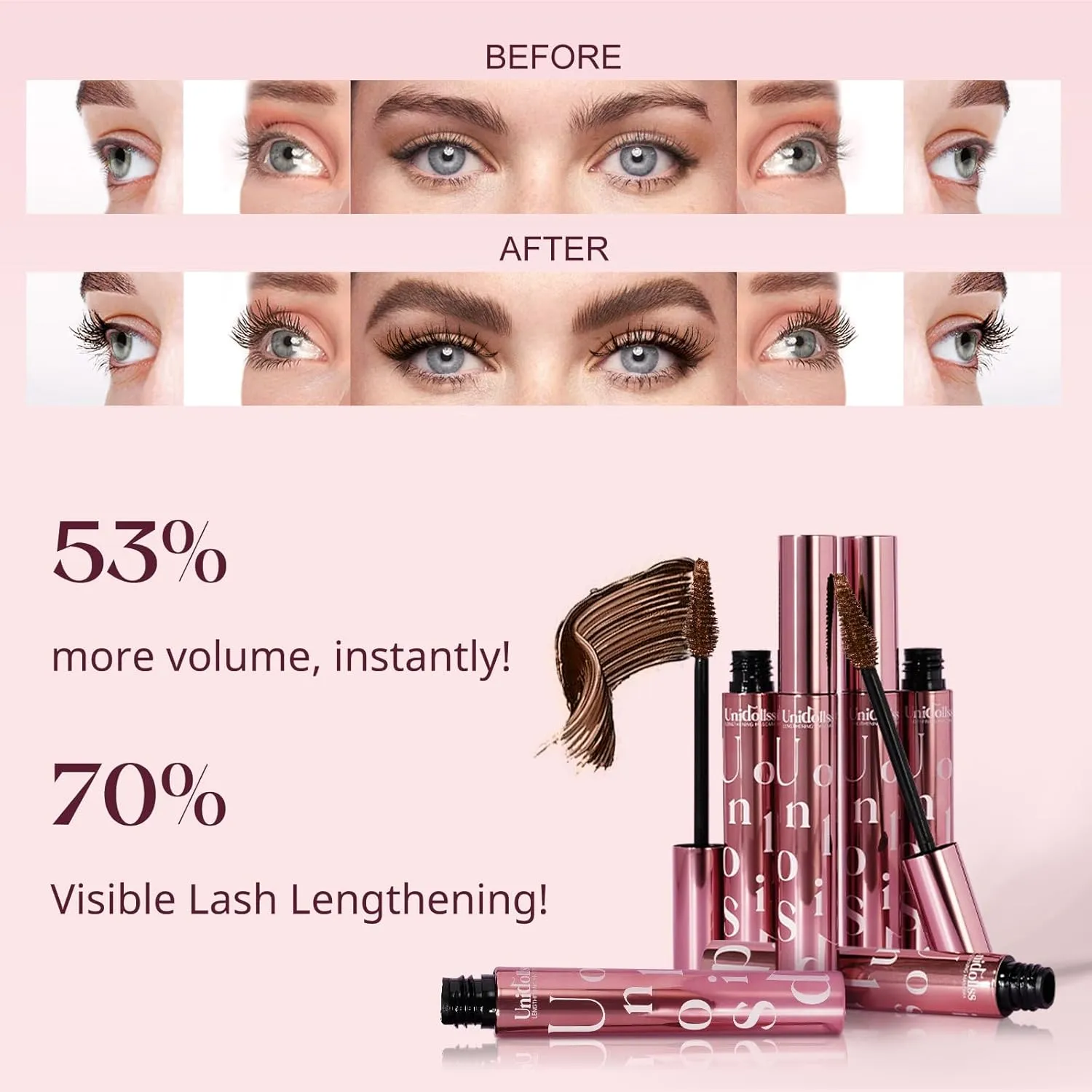 Unidollss Tubing Mascara Brown 2Pcs | Volume & Lengthening Lash Extension Effect, No Clumping, Smudge Proof,Long Lasting, Washable & Cruelty Free for Sensitive Eyes, Gluten Free for 30  Women