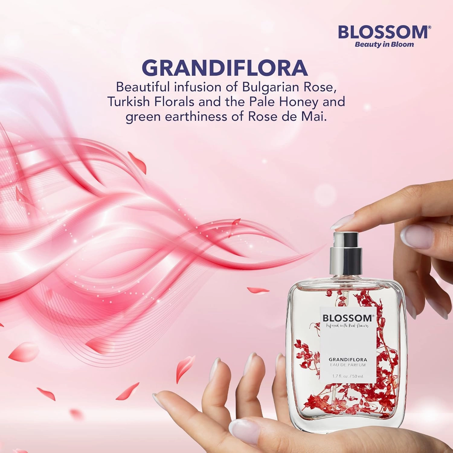 Unisex Eau De Parfum Spray Perfume for Women, TikTok Perfume Fragrance, Infused with Real Flowers, Made in USA, 1.7oz (Bulgarian Rose, Turkish Florals, Pale Honey, Vanilla Bean), Grandiflora