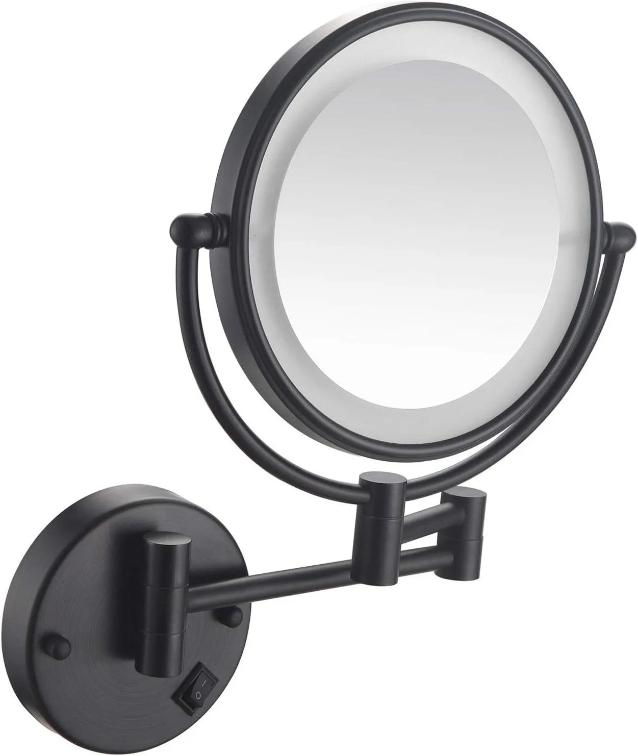 Wall Mount Makeup Mirror with Lights and Magnification 10X, 8 Inch Double-Sided Swivel Wall Mounted Makeup Mirror Black Two Side 360 Swivel Cosmetic Face Extendable Vanity Mirrors