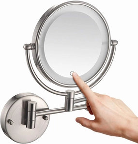 Wall Mount Makeup Mirror Lighted Nickel, Makeup Mirror Wall Mount 3X Magnification, Bathroom Two Side 360 Swivel Touch Screen Cosmetic Face Mirror Extendable Vanity Mirrors,Hard Wired