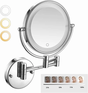 Wall Mounted Lighted Makeup Mirror, 8" Double-Sided Light up Magnifying Mirror 1x/10x,Vanity Mirror with Lights,Touch Dimmable 360° RotationSilver,10X