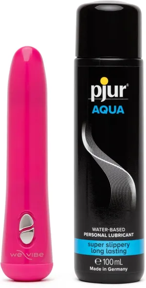 We-Vibe Tango Pink Powerful Clitoral Bullet Vibrator & Pjur Aqua Water Based Personal Lubricant 3.4 fl oz - Gifts for Women Sex Toys Bundle