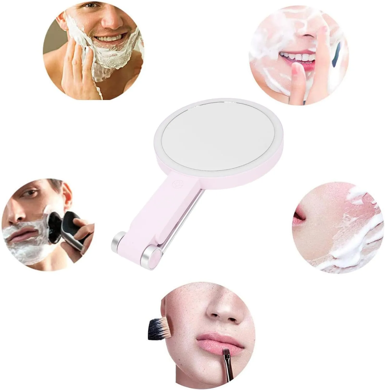 Ymiko LED Double Sided 20X Magnification Mirror Adjustable for Dormitory Bedroom Bathroom Travel (Pink)