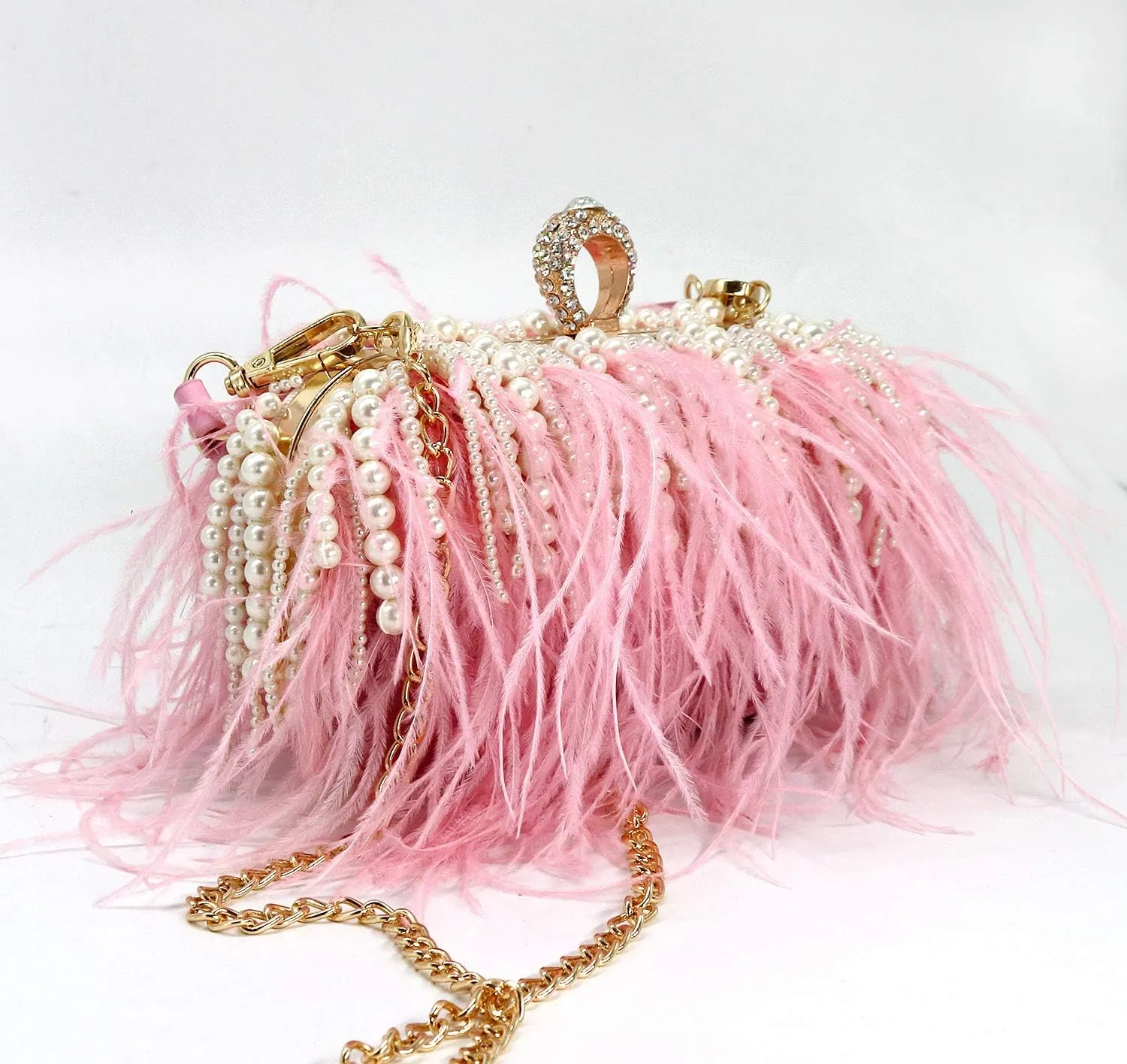 ZAKIA Women's Real Natural Ostrich Feather Tote Evening Dress Bag Shoulder Bag Party Money Bag Wallet Clutch