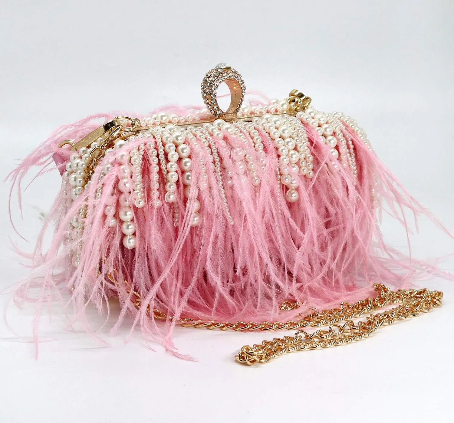 ZAKIA Women's Real Natural Ostrich Feather Tote Evening Dress Bag Shoulder Bag Party Money Bag Wallet Clutch