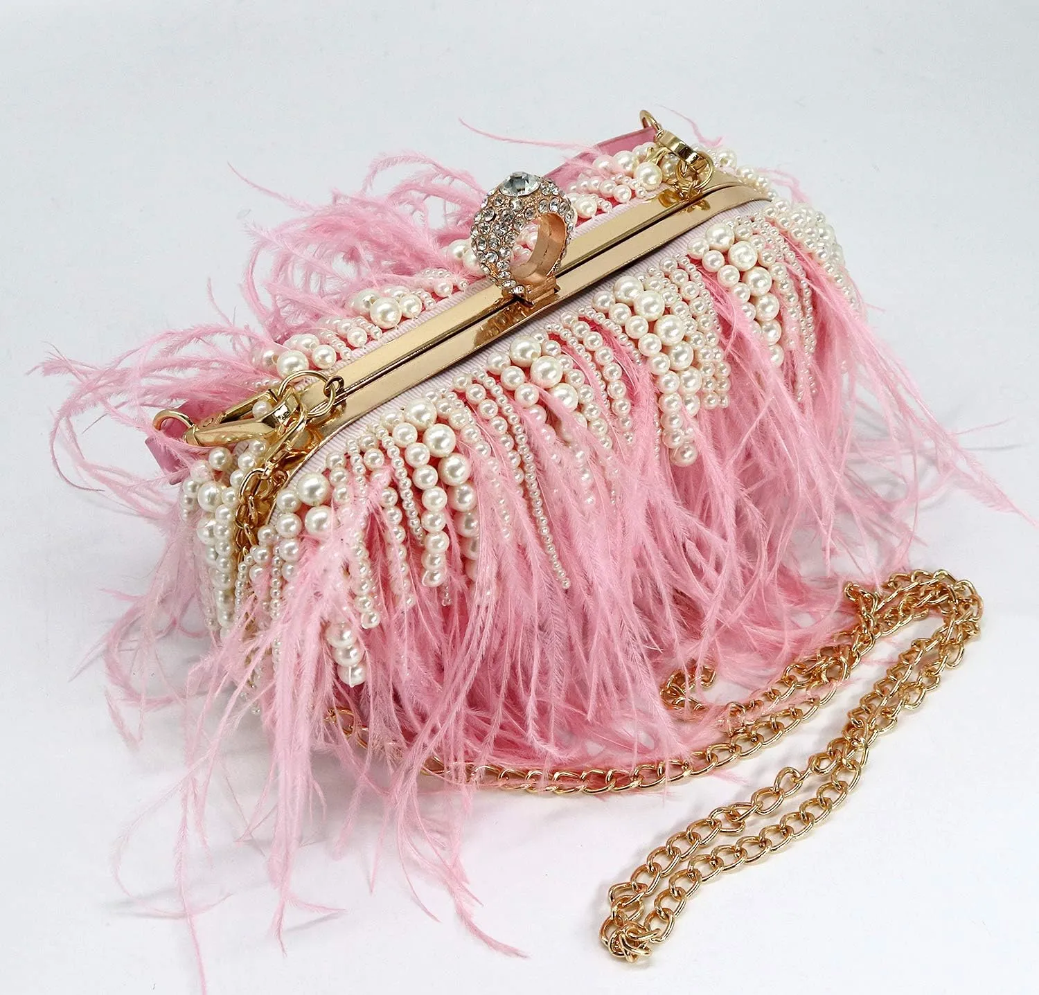 ZAKIA Women's Real Natural Ostrich Feather Tote Evening Dress Bag Shoulder Bag Party Money Bag Wallet Clutch