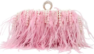 ZAKIA Women's Real Natural Ostrich Feather Tote Evening Dress Bag Shoulder Bag Party Money Bag Wallet Clutch